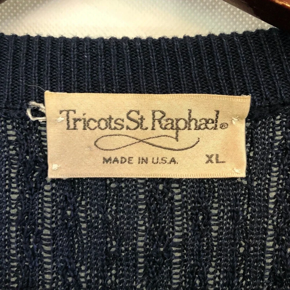 Tricots St Raphael Sweater Mens XL Cable Knit Blue Vintage Union Made Preppy